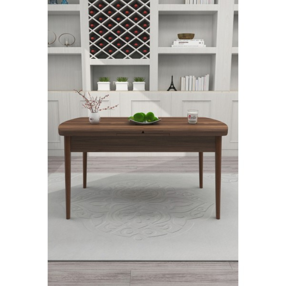 Renlife Yemek Masası Mutfak Masası Ahşap Ayaklı Masa Oval Açılır Masa (Kemençe) - Ceviz - Koyu Kahverengi - 80 x 130 cm Yemek & Mutfak Masası Fiyatı