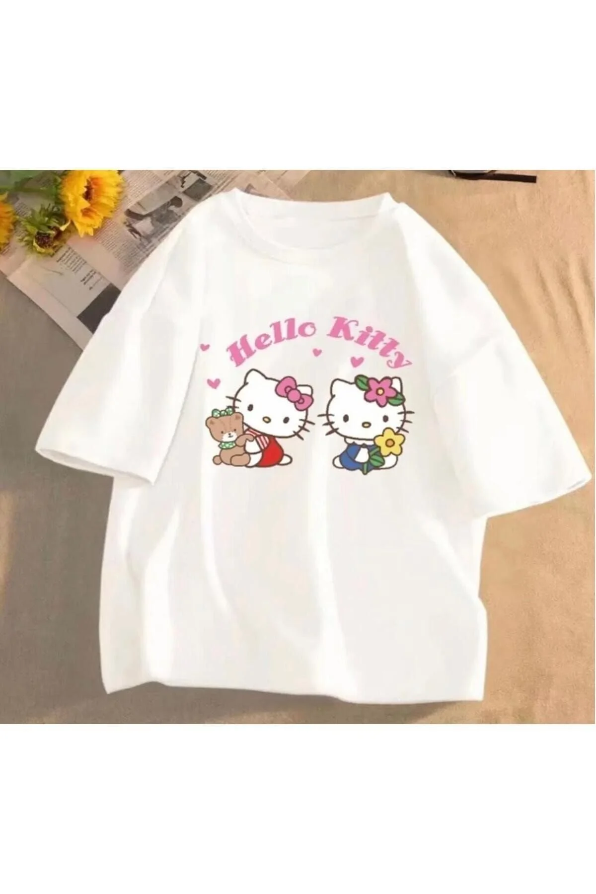 RENNA KİDS Beyaz Çift Hello Kitty Baskılı Kız/Erkek Çocuk Penye T-Shirt 12 Yaş Beden" Bayan T-shirt Fiyatı