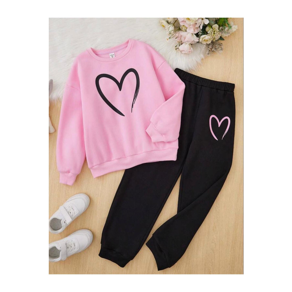 Renna Mood Kalp Baskılı Kız/Erkek Çocuk Bisiklet Yaka Sweatshirt Eşofman Takımı 13-14 Yaş Beden Kadın Giyim Fiyatı