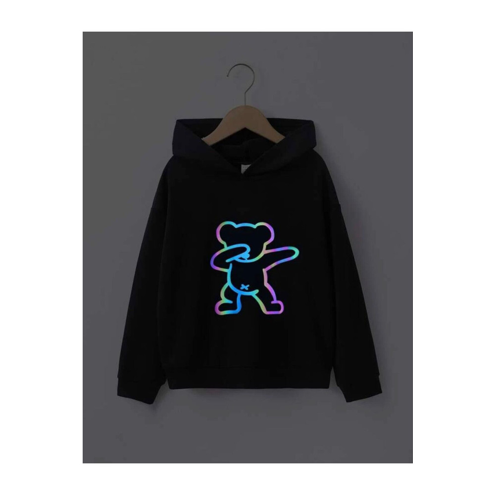 Renna Mood Siyah Neon Ayıcık Baskılı Kız/Erkek Çocuk Kapüşonlu Sweatshirt 5-6 Yaş Beden Bayan Sweatshirt Fiyatı