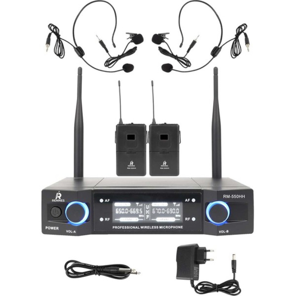Rennes RM-550HH UHF Çiftli Yaka ve headset Telsiz Kablosuz Mikrofon Seti Müzik Aletleri Fiyatı