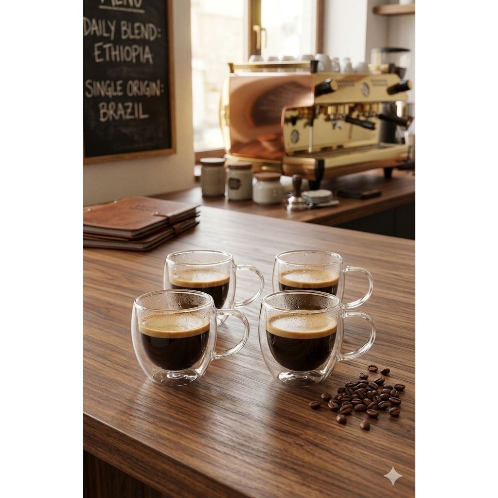 Reoona 4’lü Türk Kahvesi Bardağı Kuplu Espresso Bardağı Çift Cidarlı 80 ml - 4 Adet Diğer Fiyatı