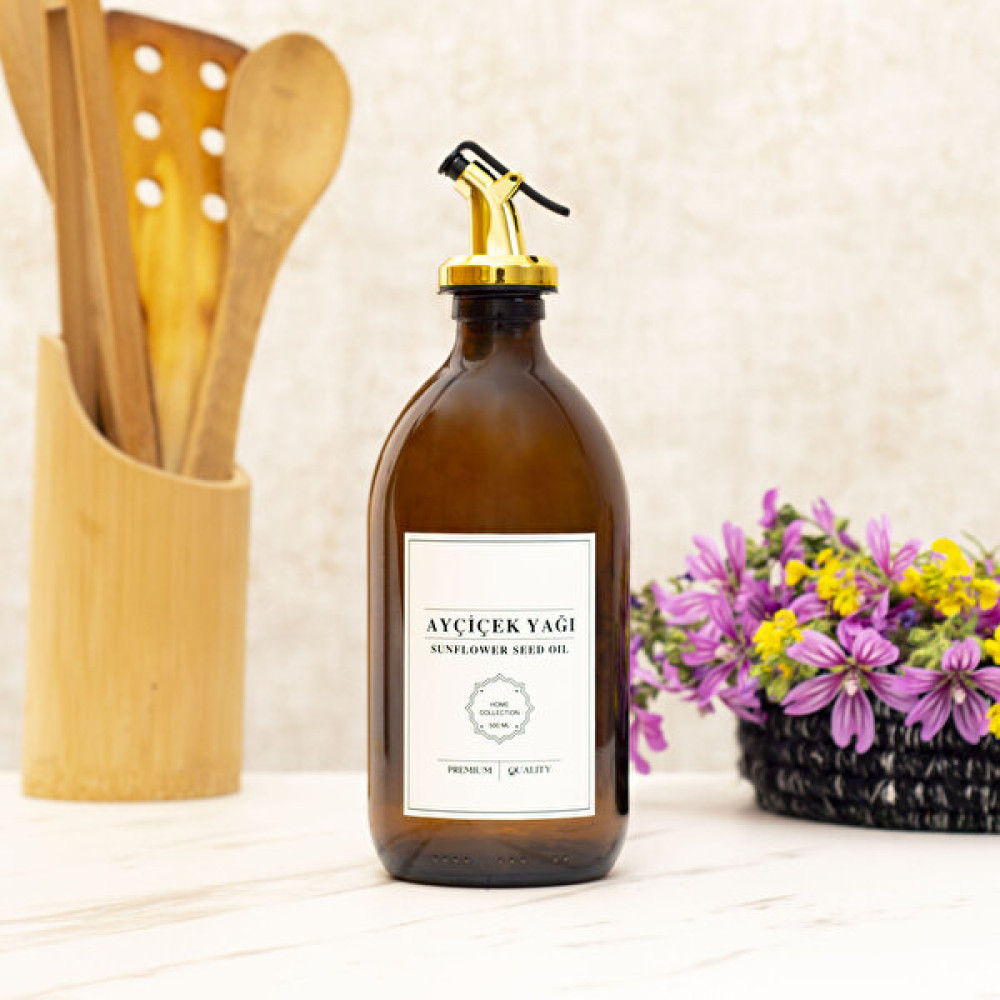 Reoona Beyaz Etiketli Gold Amber Ayçiçek Yağı Şişesi Yağlık Yağdanlık 500 ml Mutfak Gereçleri Fiyatı