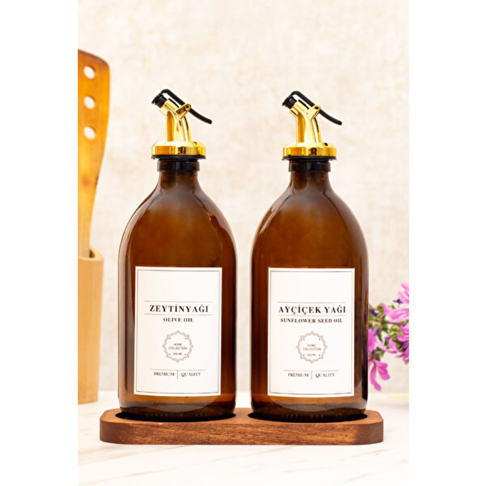 Reoona Oval Köşeli Standlı Gold Zeytinyağı Ayçiçek Yağı Yağdanlık Yağlık 500 ml - Amber Mutfak Gereçleri Fiyatı