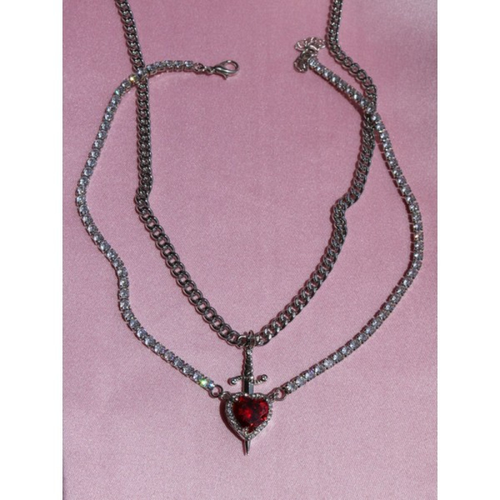Reorah Collection Pamuk Prenses ve Avcı Su Yolu Choker - Çift Kolyesi Gümüş Kaplama (Kılıç) - Gümüş Kaplama (Kalp) Bijuteri Kolye Fiyatı