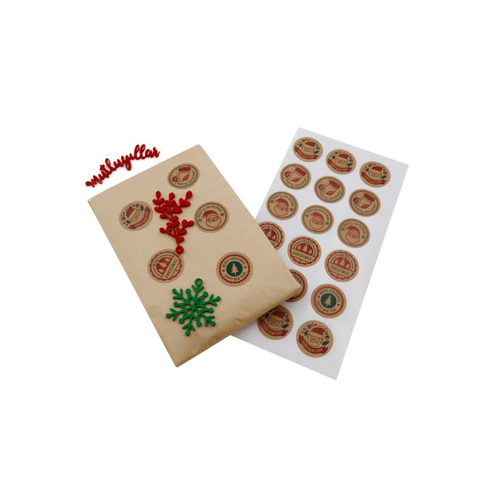 reprodesign Yılbaşı Temalı Kraft Hediye Paketi Etiketi 4 cm Merry Christmas Karışık Baskılı Etiket 24 Adet Hediyelik Eşya Fiyatı