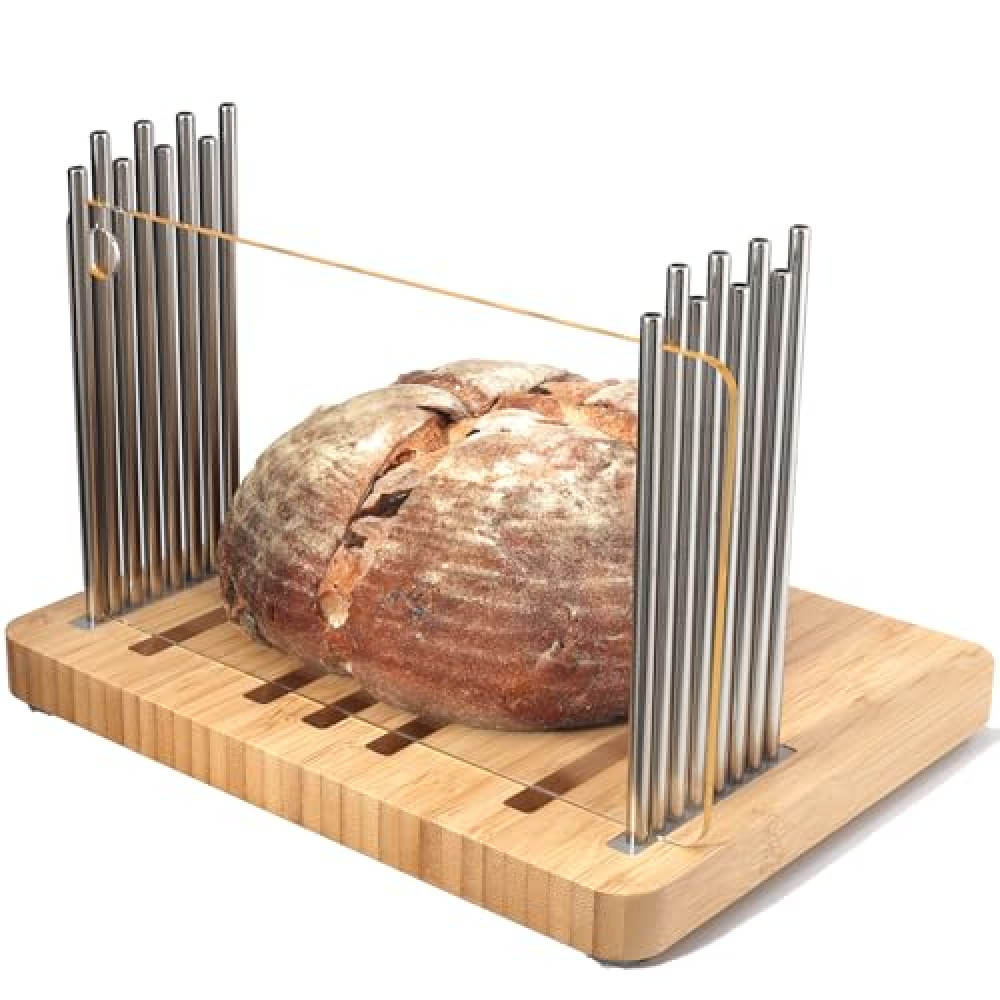 Resbywarm Bamboo Bread Slicer for Homemade Bread,Stainless Steel Slicing Guide for Bread, Adjustable Width, Foldable and Compact Cutting Guide, Bread Slicer for Sourdough Rounds, Bagels, Cake,Toast Spare Parts and Accessories Fiyatı