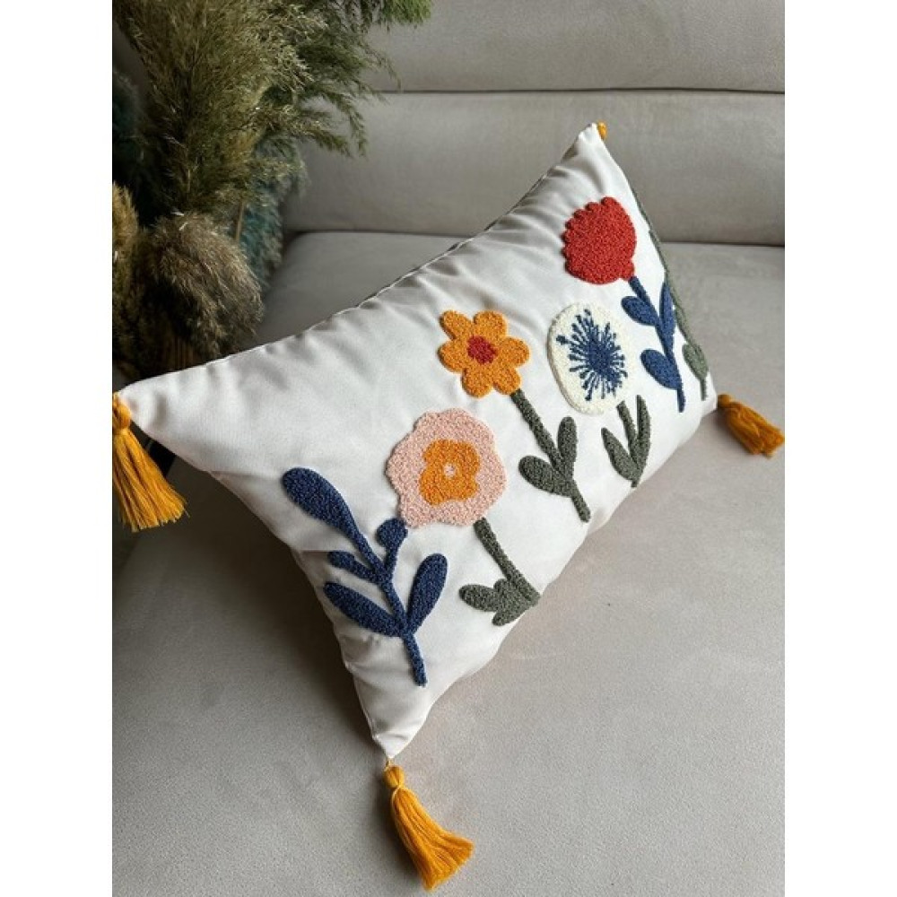 Reset Punch Nakışlı Kırlent Kılı - 30 x 50 cm - Bej Kırlent / Mobilya Yastığı Fiyatı