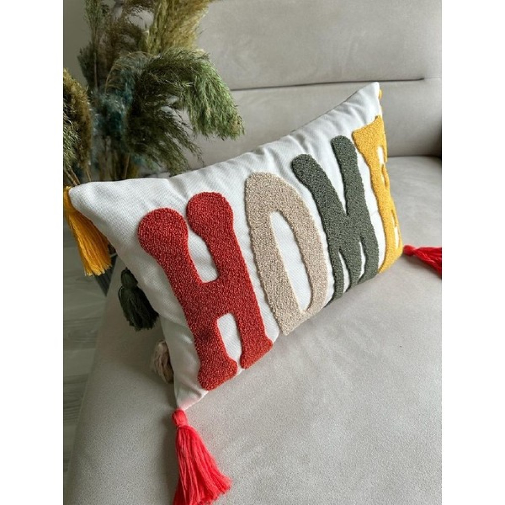 Reset Punch Nakışlı Kırlent Kılıfı - 30 x 50 cm - Ekru Kırlent / Mobilya Yastığı Fiyatı