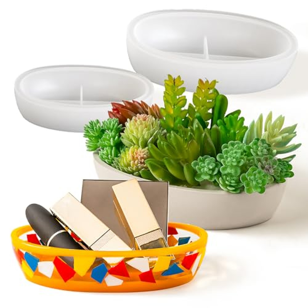 Resin Molds Silicone 2 Pack Boat Shape Storage Tray Epoxy Resin Mold for DIY Candle Vessel Plaster Cement Mould Handmade Flowerpot Jewelry Candy Container Box Concrete Casting Craft Moulds Home Decor