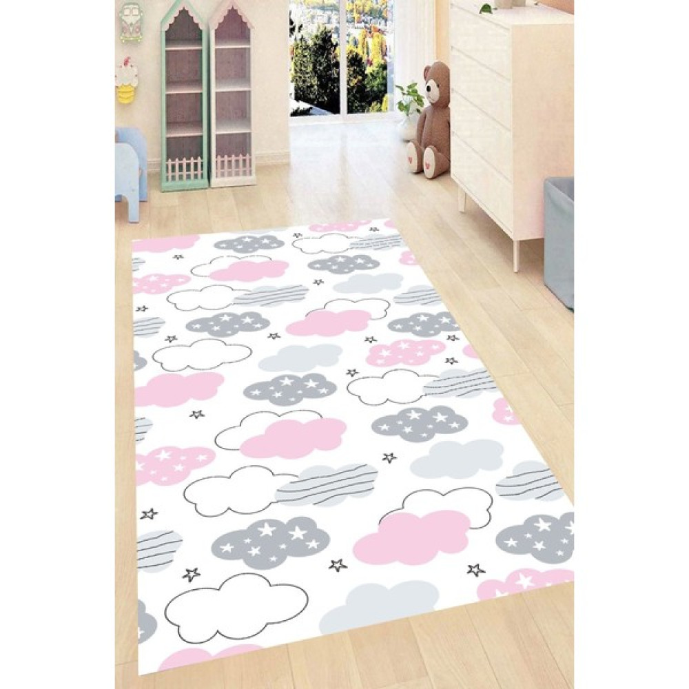 Resmiro Bulutlar ve Yıldızlar Desenli Kaymaz Taban Yıkanabilir Dijital Baskı Çocuk Halısı - Renkli - 160 x 230 cm Bebek Odası Halı Fiyatı