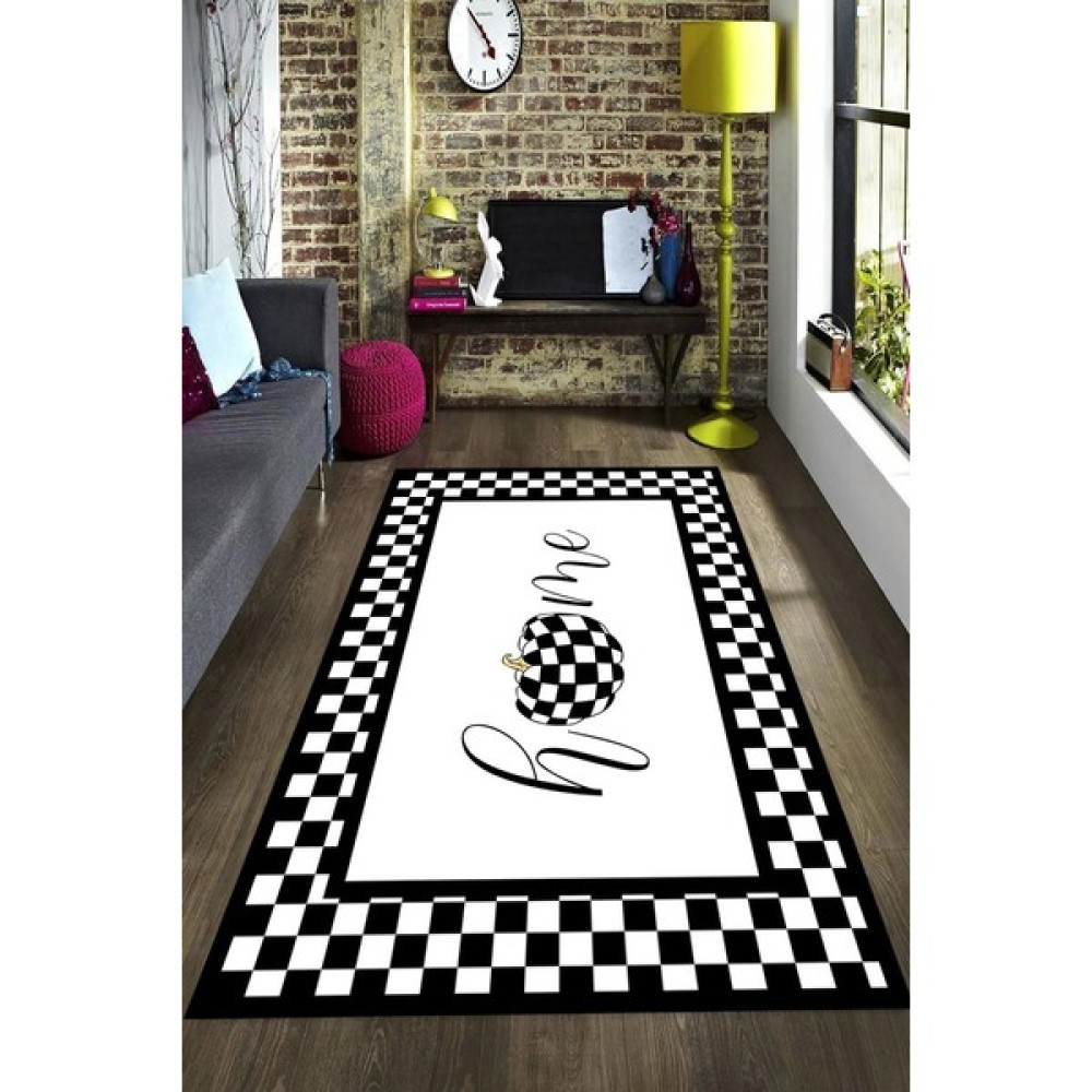 Resmiro Kaymaz Taban Yıkanabilir Dama Çerçeve Desenli Halı - Renkli - 160 x 230 cm Salon Halısı Fiyatı