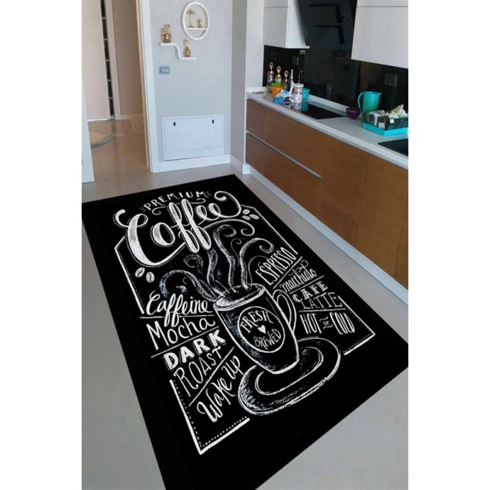 Resmiro Kaymaz Taban Yıkanabilir Mutfak Için Kahve Tasarımlı Mutfak Halısı - Renkli - 80 x 100 cm Salon Halısı Fiyatı