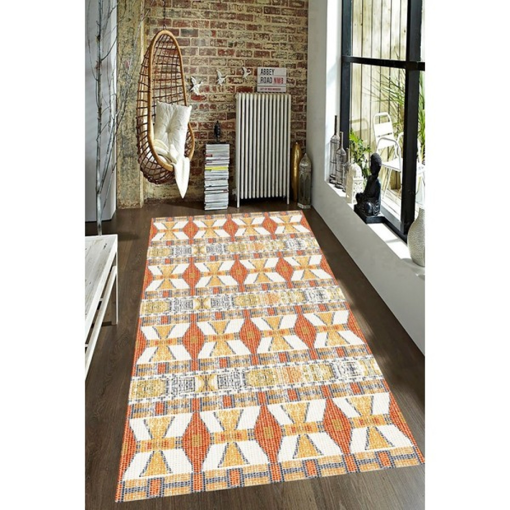 Resmiro Kaymaz Taban Yıkanabilir Örme Hasır Görünümlü Halı - Renkli - 80 x 120 cm Salon Halısı Fiyatı