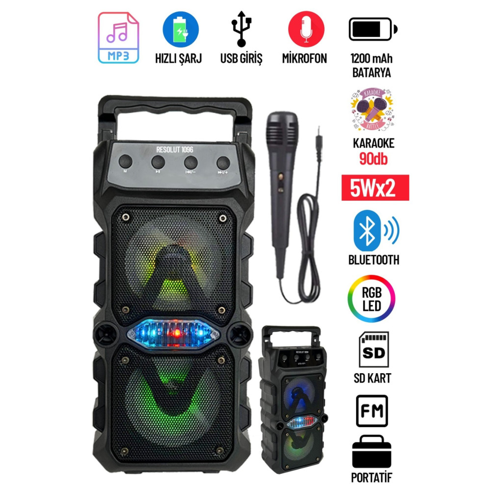 resolut Bluetooth Hoparlör Parti Hoparlörü Karaoke Mikrofon Hediyeli Işıklı Ses Bombası Radyo Usb Sd Girişli Bluetooth Hoparlör Fiyatı