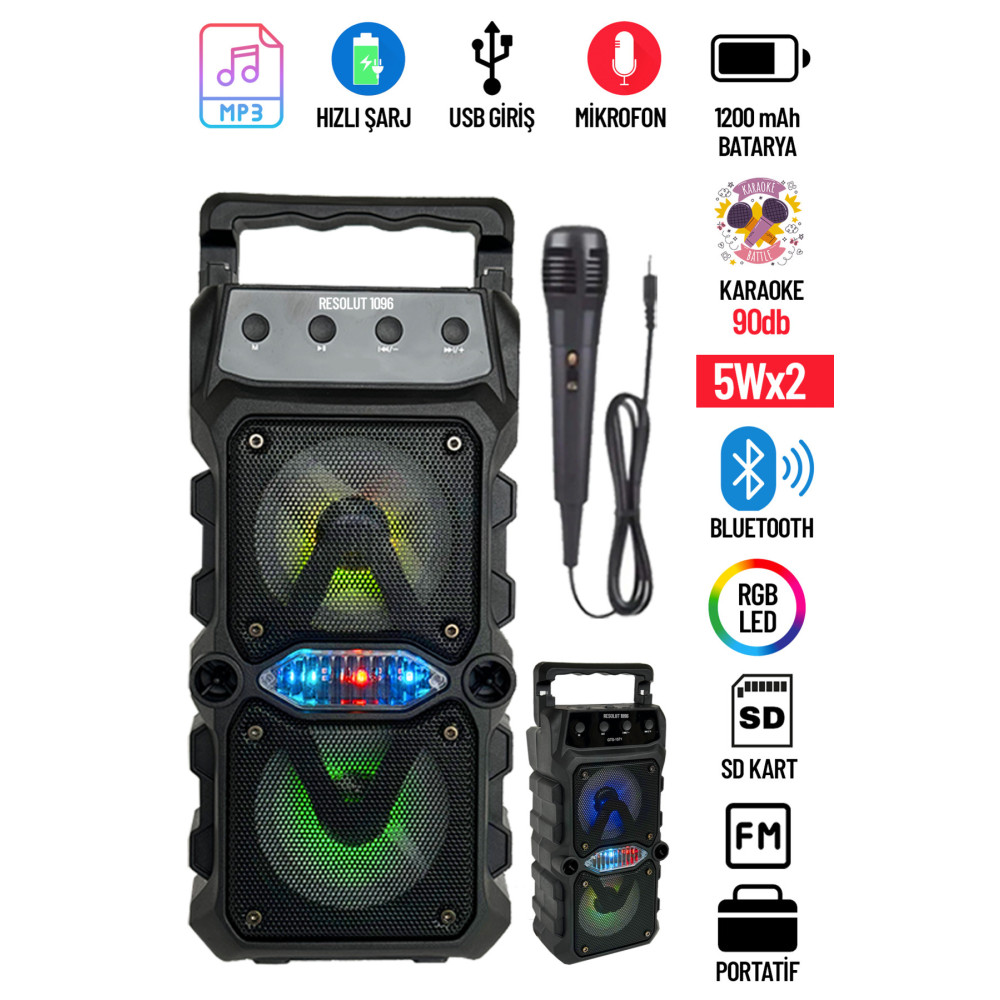 resolut Bluetooth Hoparlör Parti Hoparlörü Karaoke Mikrofon Işıklı Ses Bombası Radyo Usb Sd Girişli Bluetooth Hoparlör Fiyatı