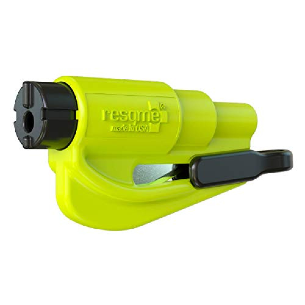resqme The Original Emergency Keychain Car Escape Tool, 2-in-1 Seatbelt Cutter and Window Breaker, Made in USA, Yellow- Compact Emergency Hammer