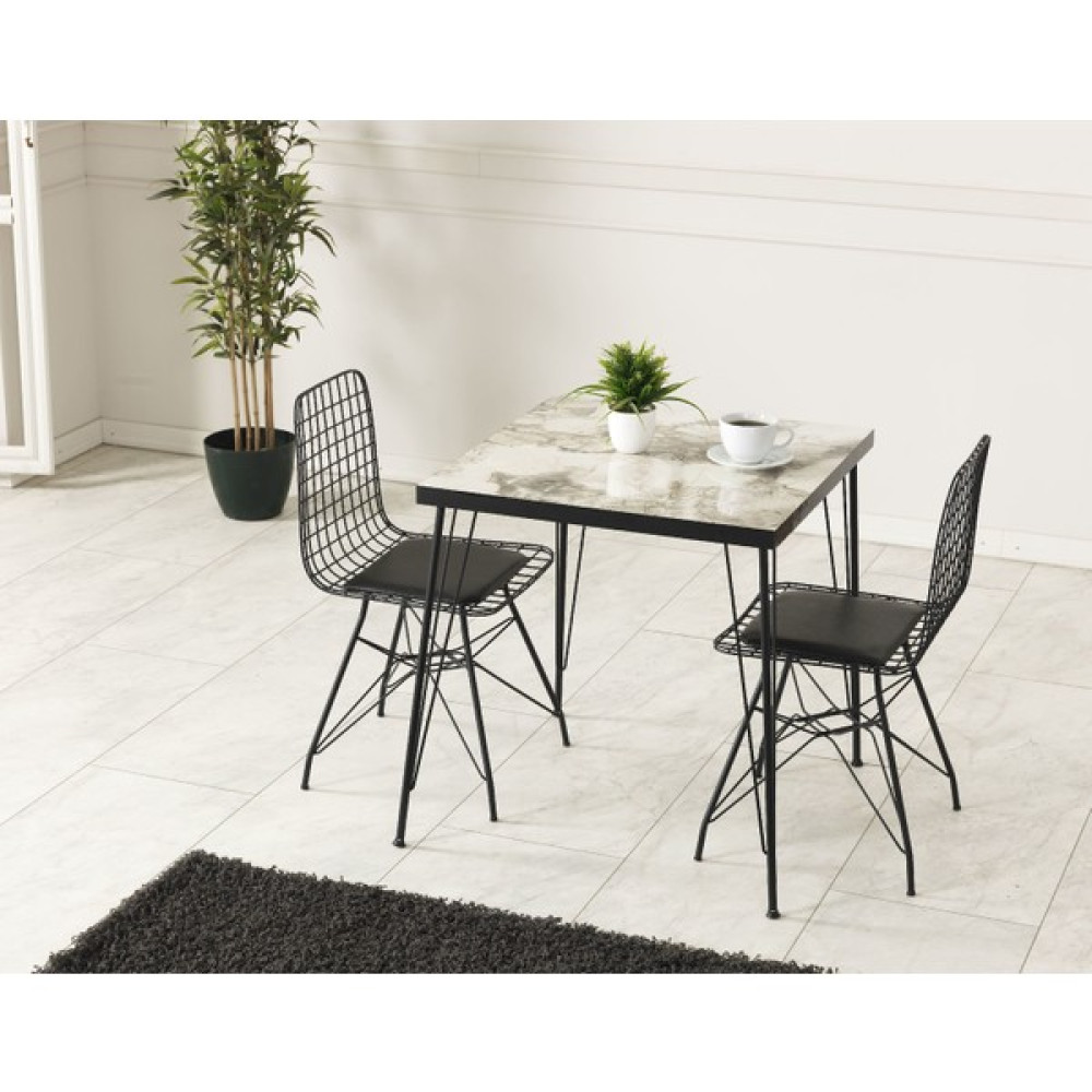 Ressahome Azra 2 Kişilik Bendir Mermer Görünümlü Masa Sandalye Takımı 70X70 Masa - Sandalye Seti / Takımı Fiyatı