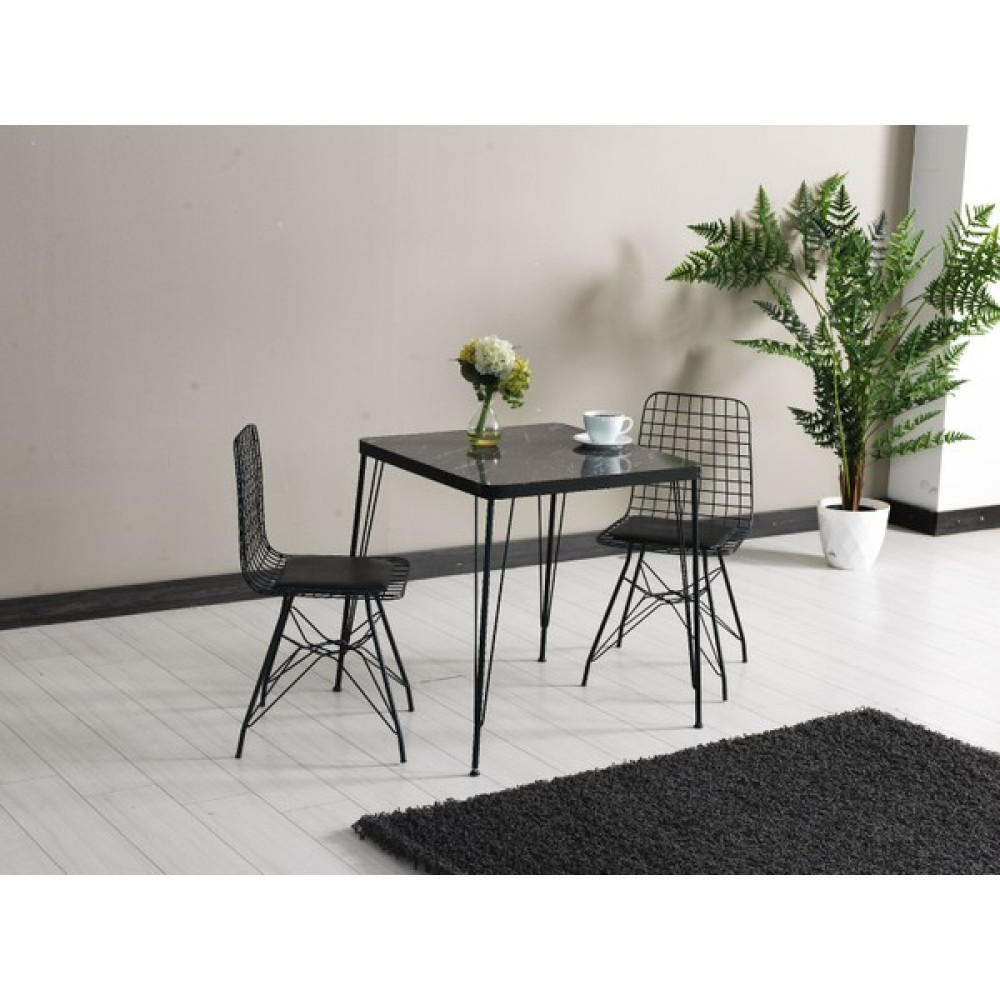 Ressahome Azra 2 Kişilik Siyah Mermer Görünümlü Masa Sandalye Takımı 70X70 cm Masa - Sandalye Seti / Takımı Fiyatı