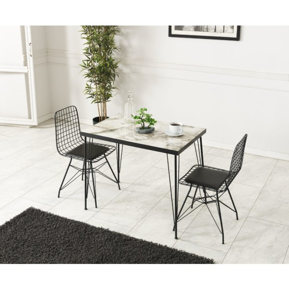 Ressahome Ebrar 2 Kişilik Bendir Mermer Görünümlü Masa Sandalye Takımı 60X90 cm Masa - Sandalye Seti / Takımı Fiyatı