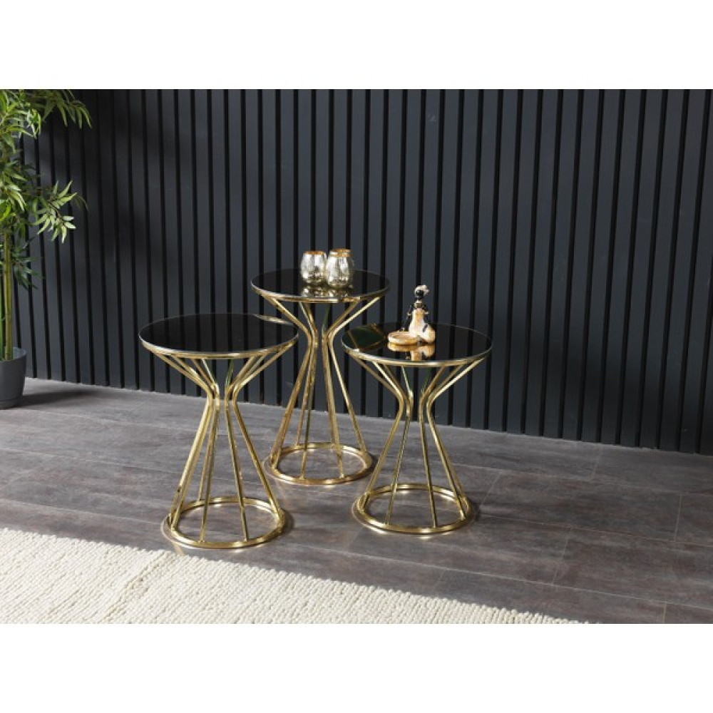 Ressahome Lidya Lüx 3'lü Gold Aynalı Metal Sehpa-Yan Sehpa Zigon Sehpa Fiyatı