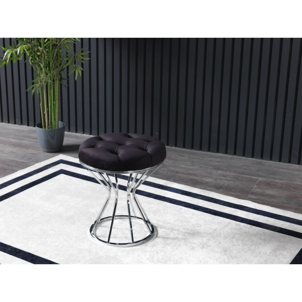 Ressahome Loft Kum Saatli Gümüş Kaplama Metal Puf -45 Cm-Siyah - Siyah Puf Fiyatı