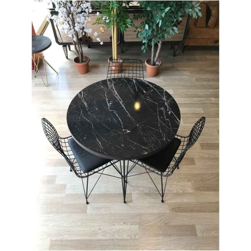 Ressahome Rovena Balkon Masası -Mutfak Masa Takımı -Yuvarlak + 3 Sandalye Siyah Mermer Çap 90 Masa - Sandalye Seti / Takımı Fiyatı
