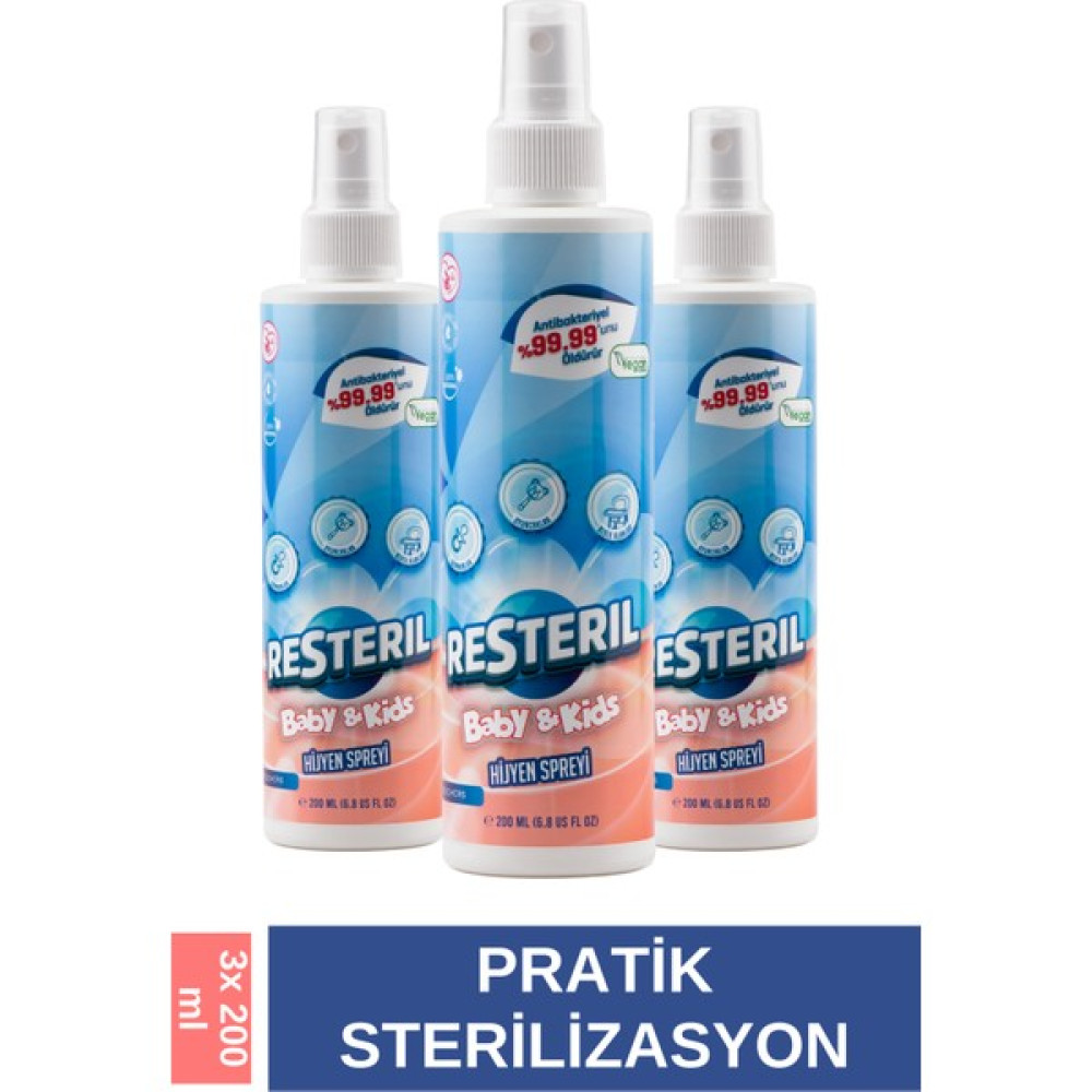 Resteril Hijyen Spreyi Baby&Kids 3x200ml Bebek Çocuk Oyuncak Temizleyici Biberon Emzik Temizleyici Biberon Fiyatı