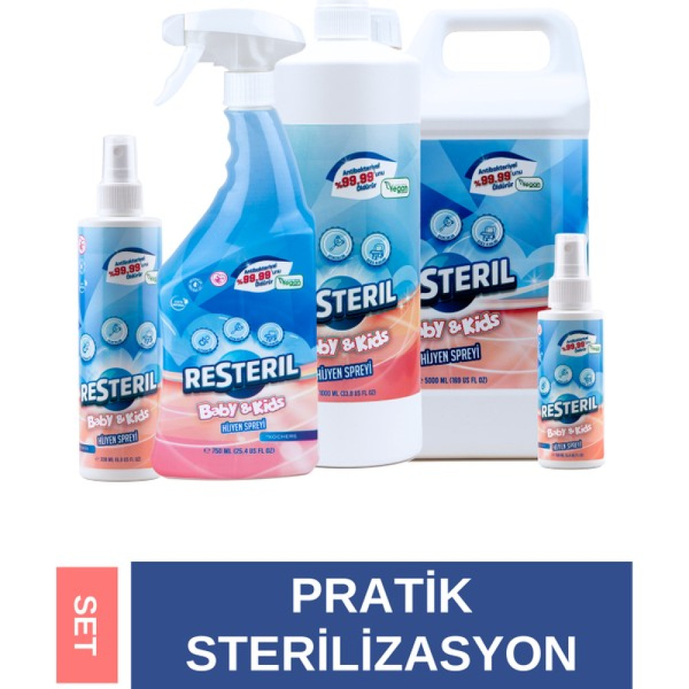 Resteril Hijyen Spreyi Baby&Kids 5'li Set Bebek Çocuk Oyuncak Biberon Emzik Temizleyici Dezenfektan - 7,3 lt Hijyen ve Temizlik Fiyatı