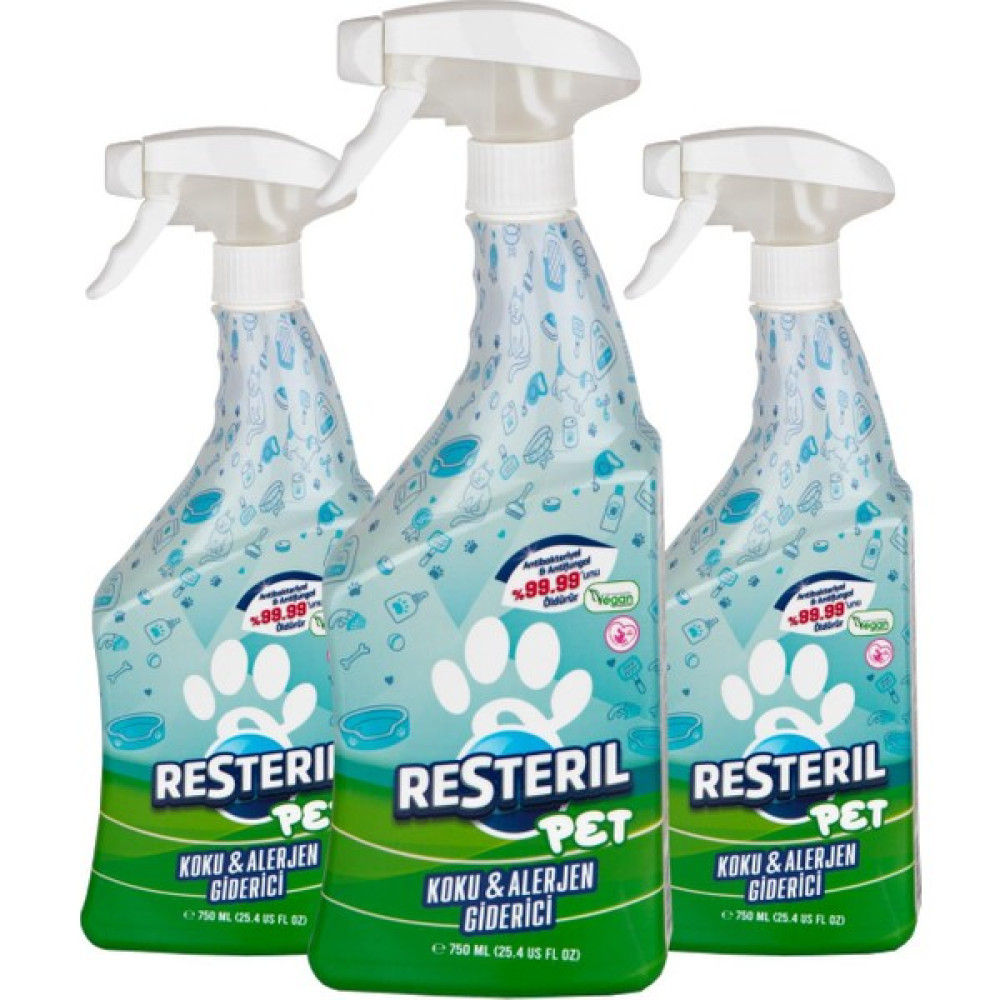 Resteril Hiyen Spreyi Pet 3x750ml Kedi Koku Giderici Köpek Yatağı Çiş Kusma Dezenfektan Temizleyici Evcil Hayvan Ürünleri Fiyatı
