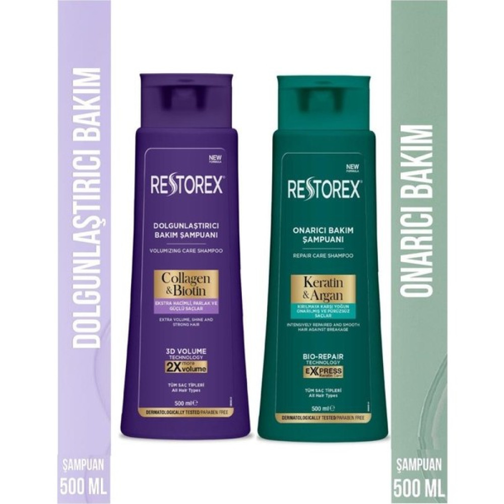Restorex Keratin&argan&collagen&biotin Dolgunlaştırıcı ve Onarıcı Şampuan Seti 500 ml x 2 Adet - 1 Şampuan ve Saç Kremi Fiyatı