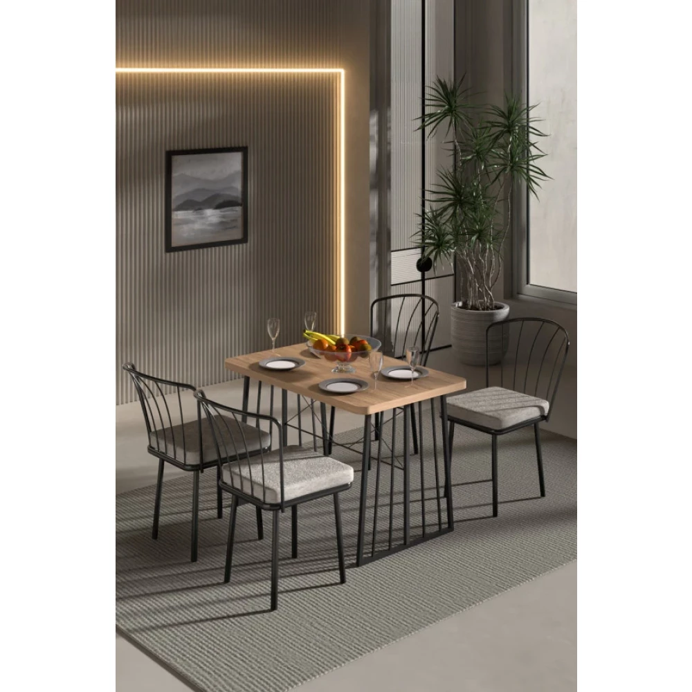 Retodesign Minderli Star Masa Ve 4 Adet Gunes Sandalyeli Takim Yemek Odası Takımı / Seti Fiyatı