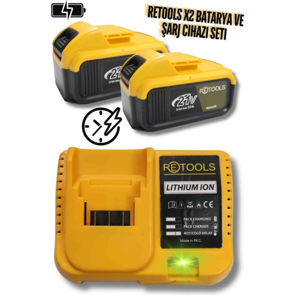 Retools Ultra Hızlı Şarj Cihazı Sarı ve 2 Adet 10 Pilli Li-Ion Batarya 21V/3.0AH Ekonomik Set! Oto Boyaları Fiyatı