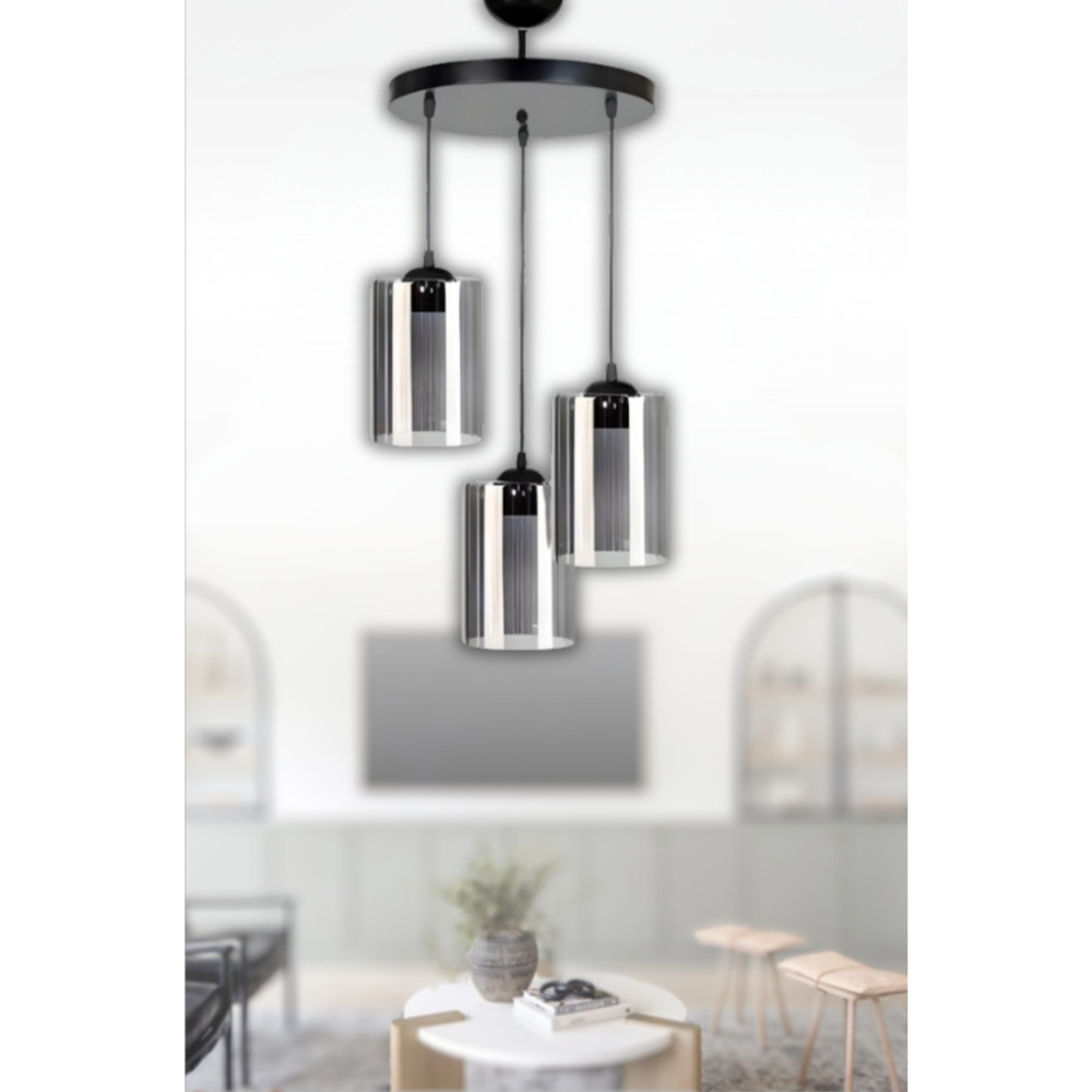 retro home design Rulo Modern 3lü Füme Mika Camlı Mutfak Hol Sarkıt Avize Avize Fiyatı
