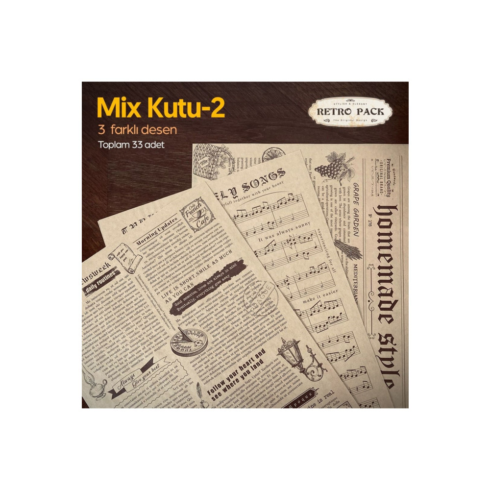 Retro Pack 1 Kutuda 33 Adet Desenli Yağlı Kağıt-3 Farklı Desen-mix Kutu 2-sunum Kağıdı-vintage Sunum Kağıdı Mutfak Sarf Malzemeleri Fiyatı