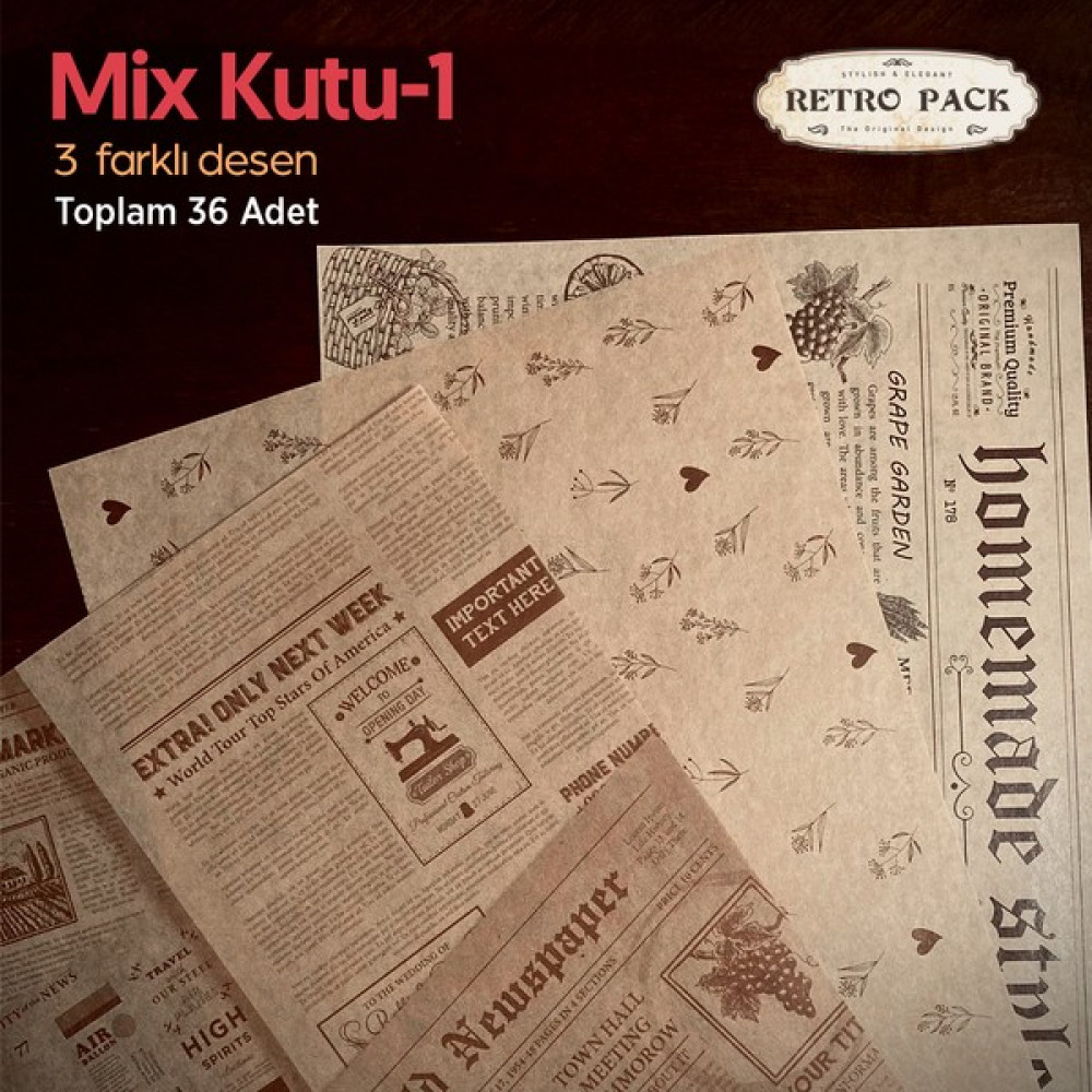Retro Pack 1 Kutuda 36 Adet Desenli Yağlı Sunum Kağıdı 3 Farklı Desen Mix Kutu-1 Pişirme Kağıdı Fiyatı