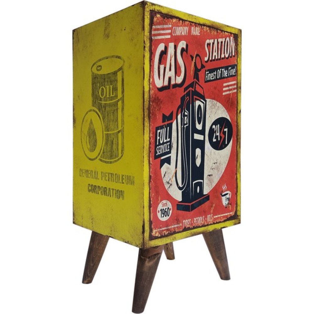 Retro Tarzı Konik Ayaklı Çok Amaçlı Dolap, Vintage Gas Station Temalı Depolama Çözümü, Komidin, Dresuar, Yan Sehpa, Vintage & Retro Garaj Dekoru Gardrop & Dolap Fiyatı