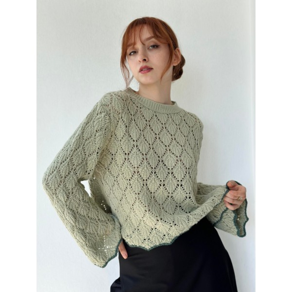 Retrobird Oversize Lili Ajurlu Delikli Triko Kazak Kadın Nil Yeşili Bayan Kazak & Süveter & Triko Fiyatı