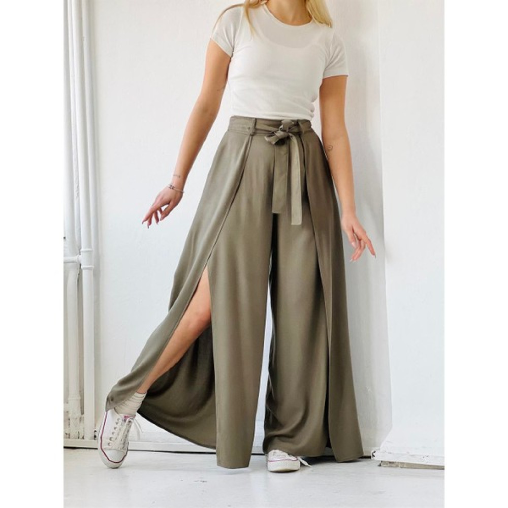 Retrobird Yırtmaç Detaylı Wide-Leg Pantolon Etek Kadın Haki Kadın Pantolon Fiyatı