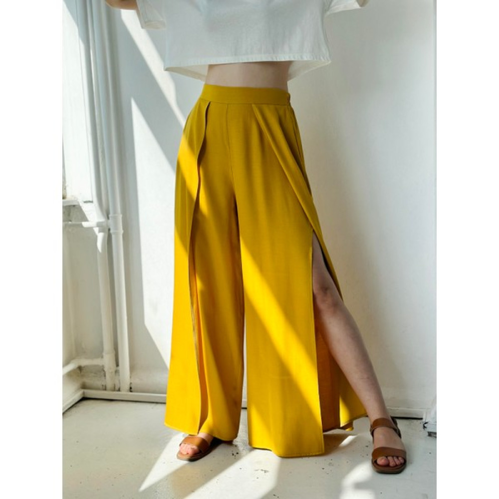 Retrobird Yırtmaç Detaylı Wide-Leg Pantolon Etek Kadın Hardal Kadın Pantolon Fiyatı
