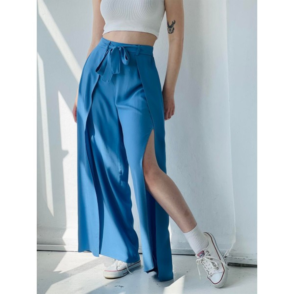 Retrobird Yırtmaç Detaylı Wide-Leg Pantolon Etek Kadın Mavi Kadın Pantolon Fiyatı