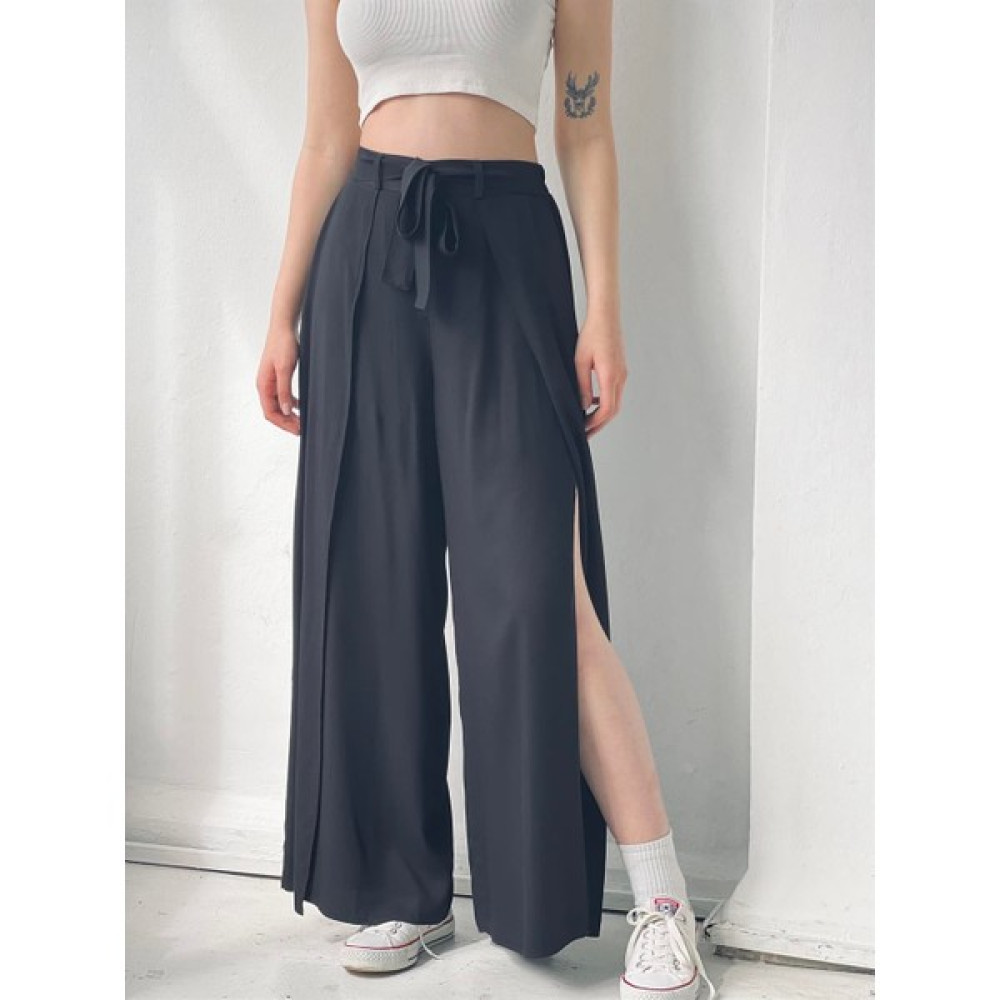 Retrobird Yırtmaç Detaylı Wide-Leg Pantolon Etek Kadın Siyah Kadın Pantolon Fiyatı