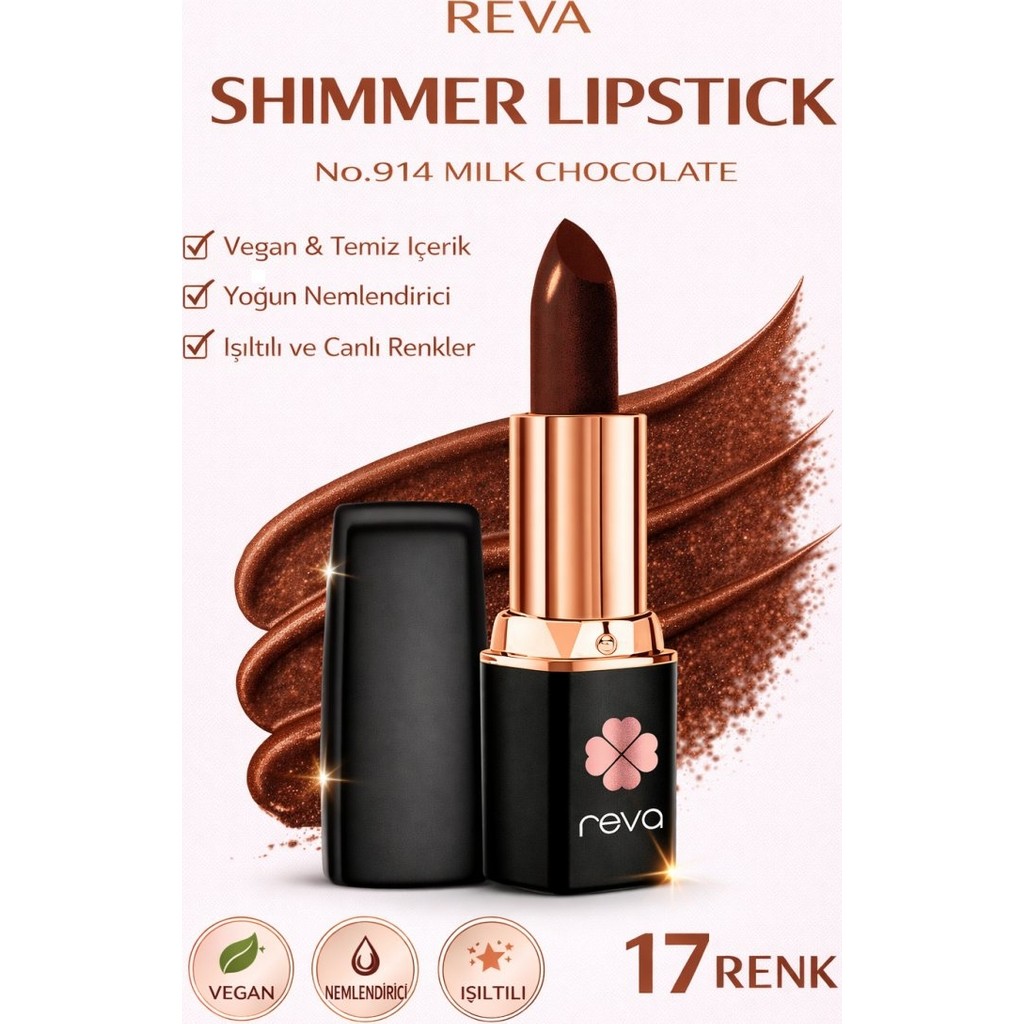 Reva Shimmer Lipstick Milk Chocolate-Brown Series-Işıltı Ruj Kahve Serisi No:914 4 gr - Milk Chocolate - 914 Rujlar & Dudak Parlatıcıları Fiyatı