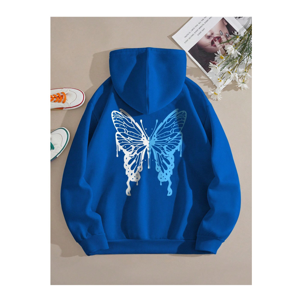 Revasser Kadın Kelebek Baskılı Oversize Kapüşonlu Sweatshirt S Beden Bayan Sweatshirt Fiyatı