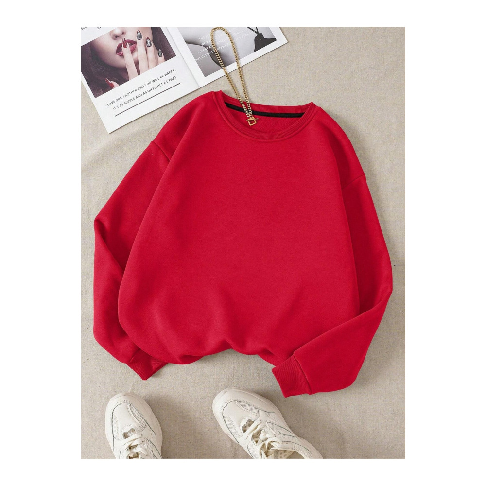 Revasser Unisex Düz Renkli Oversize Bisiklet Yaka Pamuklu Sweatshirt M Beden Bayan Sweatshirt Fiyatı