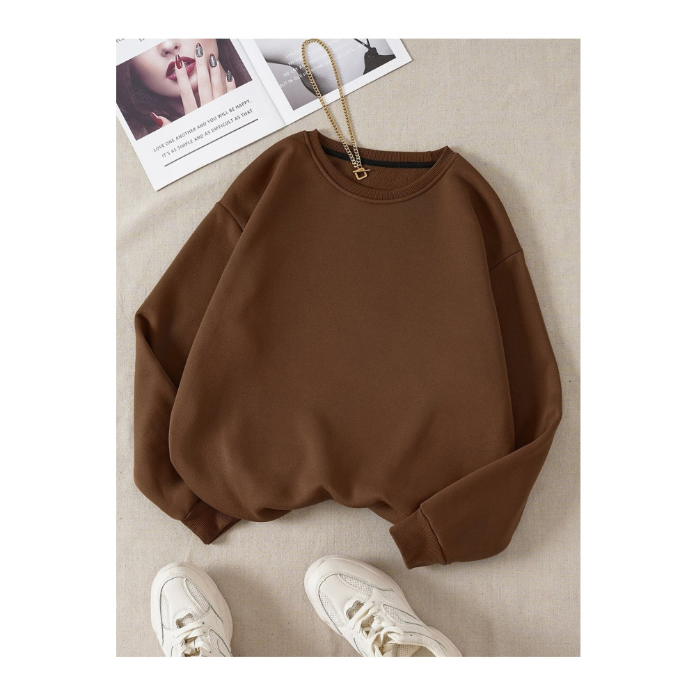 Revasser Unisex Düz Renkli Oversize Bisiklet Yaka Pamuklu Sweatshirt XL Beden Bayan Sweatshirt Fiyatı
