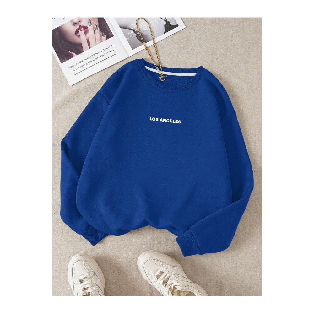 Revasser Unisex Kadın/Erkek LOS ANGELES Renkli Oversize Bisiklet Yaka Pamuklu Sweatshirt L Beden Bayan Sweatshirt Fiyatı
