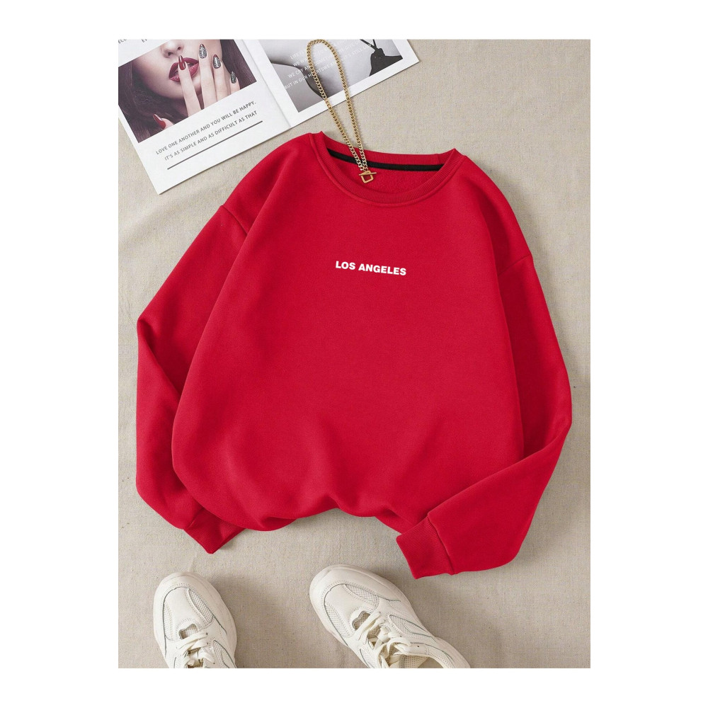 Revasser Unisex Kadın/Erkek LOS ANGELES Renkli Oversize Bisiklet Yaka Pamuklu Sweatshirt S Beden Bayan Sweatshirt Fiyatı