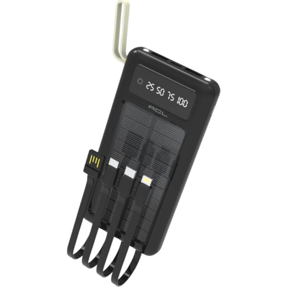 Rever 10.000 mAh Powerbank Solar Güneş Enerjisi Şarj Özellikli Kamp Işıklı Dahili Çoklu Kablolu PW-59 - Siyah Taşınabilir Şarj Cihazı - Powerbank Fiyatı