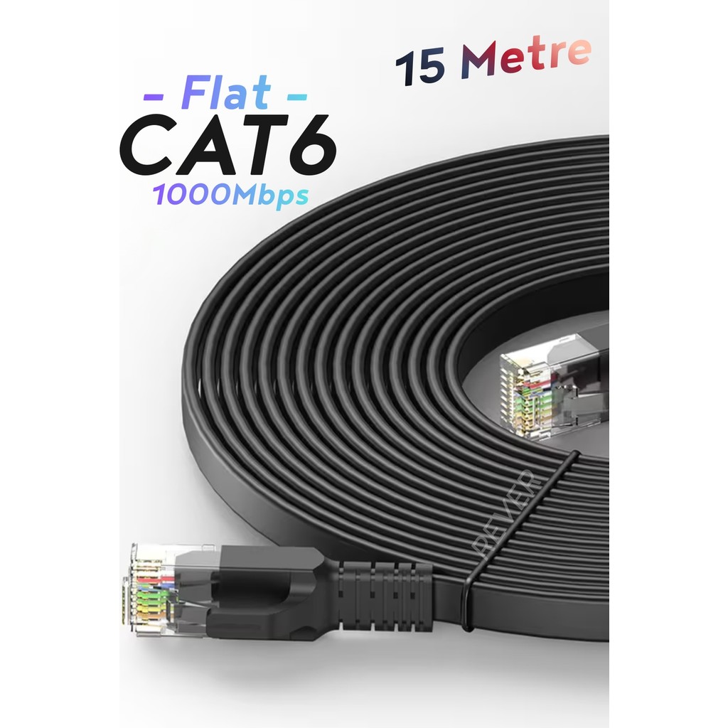 Rever Cat6 Ethernet Kablosu Flat Tasarım 1000MBPS Fabrikasyon Modem ile Pc Arası Lan Kablosu - 15 m SSD / Solid State Drive Fiyatı